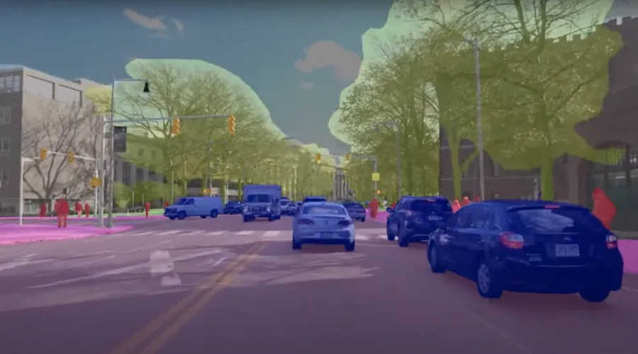 Self-driving vehicle perception view of a road